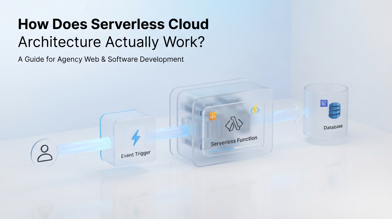 Infographic visual diagram explaining How Does Serverless Cloud Architecture Actually Work? in relation to serverless cloud architecture guide